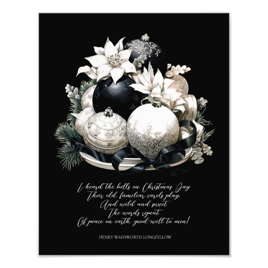 Elegant zwart beige kerst gedicht ornament foto afdruk (Voorkant)