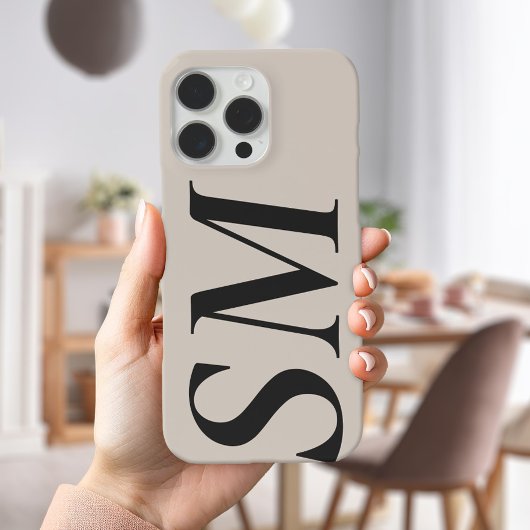 Elegant zwart beige vet Initiaal monogram Case-Mate iPhone Case