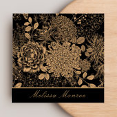 Elegant Zwart & Beige Wildflower Professional Vierkante Visitekaartje