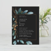 Elegant zwart blauw goud (imitaat) botanisch kaart (Staand voorkant)