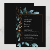 Elegant zwart blauw goud (imitaat) botanisch kaart (Voorkant / Achterkant)