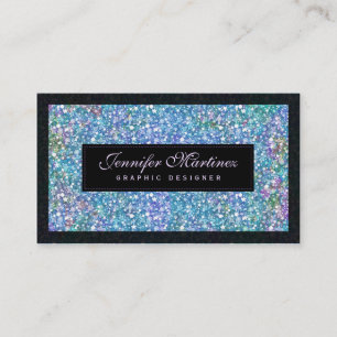 Elegant Zwart Blauw-Groen Glitter & Sparkles Visitekaartje