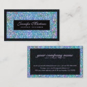 Elegant Zwart Blauw-Groen Glitter & Sparkles Visitekaartje (Voorkant / Achterkant)