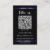Elegant Zwart Blauw Lijnen Foto QR Code Sjabloon Visitekaartje (Achterkant)