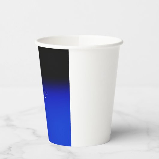 Elegant Zwart Blauw Minimalistisch Naam Titel Papieren Bekers (Links)