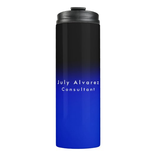 Elegant Zwart Blauw Minimalistisch Naam Titel Thermosbeker (Voorkant)