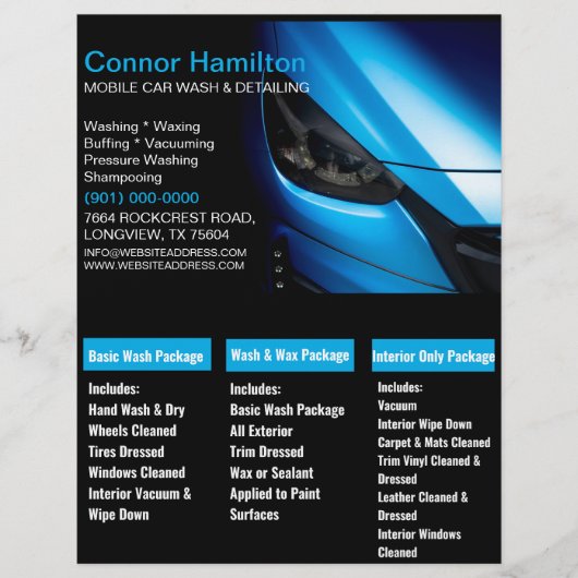 Elegant Zwart Blauw Mobiel Auto Wash Detail Flyer (Voorkant)