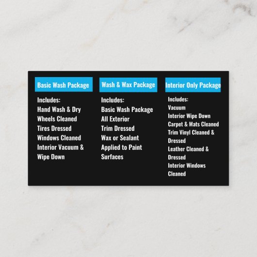 Elegant Zwart Blauw Mobiel Auto Wash Detail Visitekaartje (Achterkant)