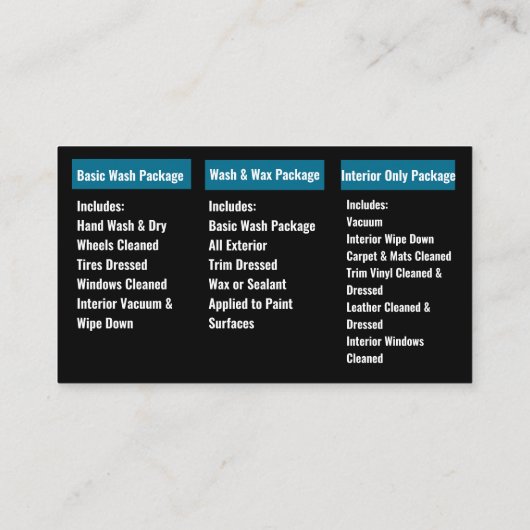 Elegant Zwart Blauw Mobiel Auto Wash Detail Visitekaartje (Achterkant)