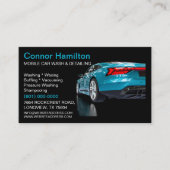 Elegant Zwart Blauw Mobiel Auto Wash Detail Visitekaartje (Voorkant)