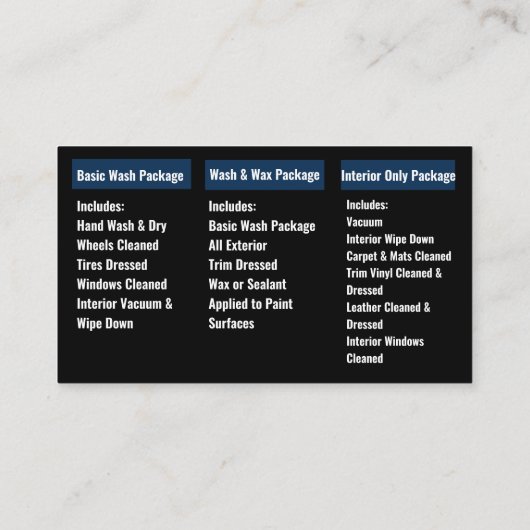 Elegant Zwart Blauw Mobiel Auto Wash Detail Visitekaartje (Achterkant)