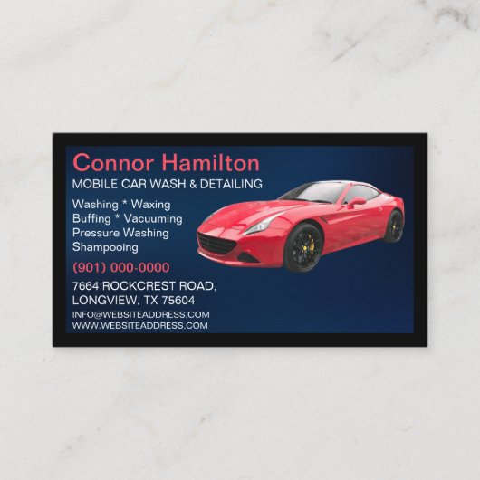 Elegant Zwart Blauw Mobiel Auto Wash Detail Visitekaartje (Voorkant)