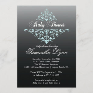 Elegant Zwart Blauw Ombre Baby shower Invitation Kaart