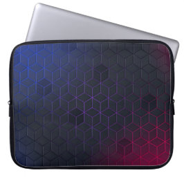 Elegant zwart-blauw-rood geometrisch patroon laptop sleeve