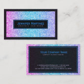 Elegant Zwart & Blauw Roze Glitter & Sparkles Visitekaartje (Voorkant / Achterkant)