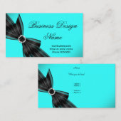Elegant zwart Blauwgroen blauw Diamond Bow Design Visitekaartje (Voorkant / Achterkant)