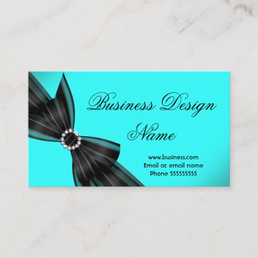 Elegant zwart Blauwgroen blauw Diamond Bow Design Visitekaartje (Voorkant)