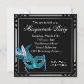 Elegant zwart Blauwgroen blauw Masquerade Party Kaart (Achterkant)