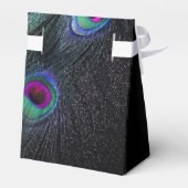 Elegant Zwart Blauwgroen en Hot Pink Peacock Bruil Bedankdoosjes (Achterkant)