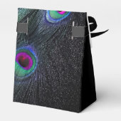 Elegant Zwart Blauwgroen en Hot Pink Peacock Bruil Bedankdoosjes (Achterkant)