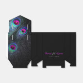 Elegant Zwart Blauwgroen en Hot Pink Peacock Bruil Bedankdoosjes (Uitgevouwen)