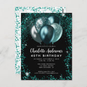 Elegant Zwart Blauwgroen Groen Glitter Balloon Ver Briefkaart (Voorkant / Achterkant)