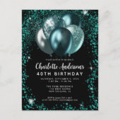 Elegant Zwart Blauwgroen Groen Glitter Balloon Ver Briefkaart (Voorkant)