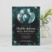 Elegant Zwart Blauwgroen Groen Glitter Balloon Ver Kaart (Staand voorkant)