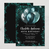Elegant Zwart Blauwgroen Groen Glitter Balloon Ver Kaart (Voorkant / Achterkant)