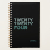 Elegant Zwart Blauwgroen Retro Naam Pas 2024 aan Planner (Voorkant)