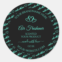 Elegant zwart Blauwgroen Word Cloud Productlabel H Ronde Sticker