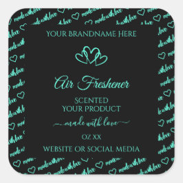 Elegant zwart Blauwgroen Word Cloud Productlabel H Vierkante Sticker