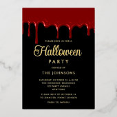 Elegant zwart bloed druipend Halloween goud Folie Uitnodiging (Voorkant)