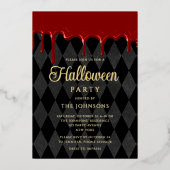 Elegant zwart bloed druipend Halloween goud Folie Uitnodiging (Voorkant)