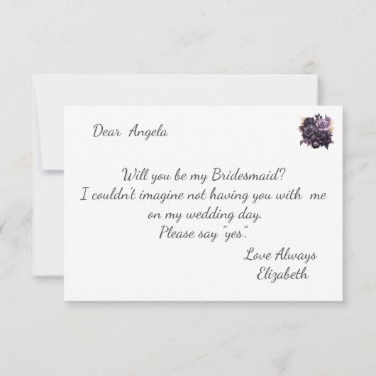 Elegant Zwart Bloemen Bruidsmeisje Kaart (Achterkant)