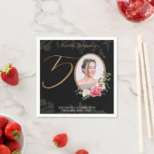 Elegant Zwart Bloemen Custom 50e Verjaardag Servet (Insitu)