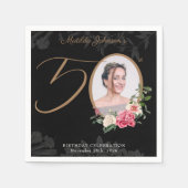 Elegant Zwart Bloemen Custom 50e Verjaardag Servet (Voorkant)