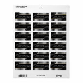 Elegant Zwart Bloemen Modern Zwart & Wit Strepen Etiket (Full Sheet)