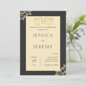 Elegant Zwart Bloemen Olifant Thailand Bruiloft Kaart (Staand voorkant)