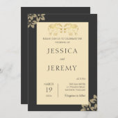 Elegant Zwart Bloemen Olifant Thailand Bruiloft Kaart (Voorkant / Achterkant)