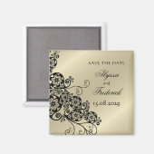 Elegant Zwart Bloemen Paisley  Save The Date Magneet (Voorkant / Achterkant)