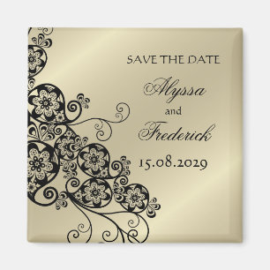 Elegant Zwart Bloemen Paisley  Save The Date Magneet