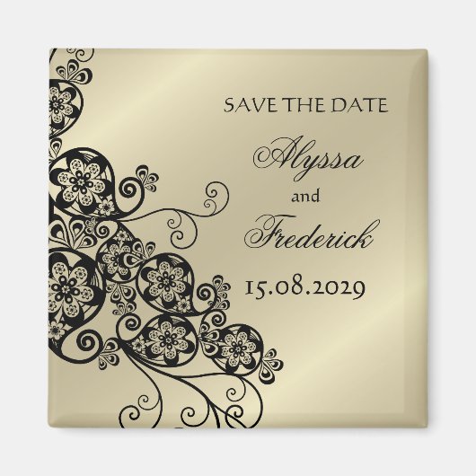 Elegant Zwart Bloemen Paisley  Save The Date Magneet (Voorkant)