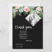 Elegant Zwart Bloemen Roze Bruiloft Dank u KAART (Voorkant)