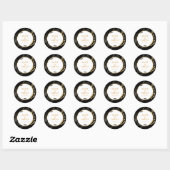 Elegant Zwart Bloemen, Zwart & Wit bruiloft Ronde Sticker (Vel)