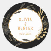 Elegant Zwart Bloemen, Zwart & Wit bruiloft Ronde Sticker (Voorkant)