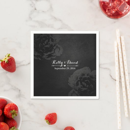 Elegant  zwart bloemenbruiloft servetten (Insitu)