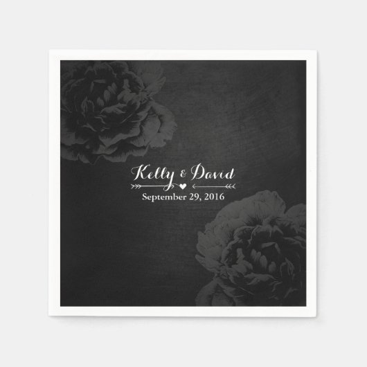 Elegant  zwart bloemenbruiloft servetten (Voorkant)