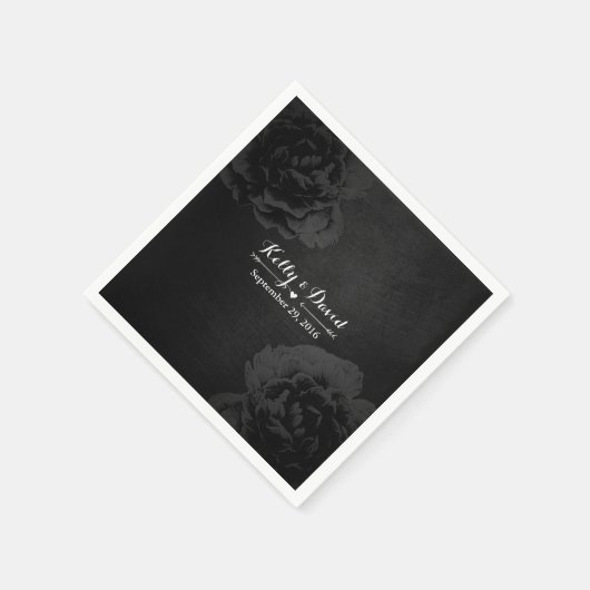 Elegant  zwart bloemenbruiloft servetten (Hoek)