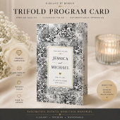 Elegant zwart bloemend huwelijksprogramma drieluik programma